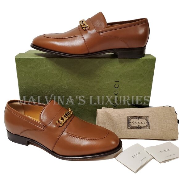 GUCCI SHOES MENS INTERLOCKING G LOGO CHAIN LEATHER LOAFERS sz 10.5 11 US - Picture 14 of 15